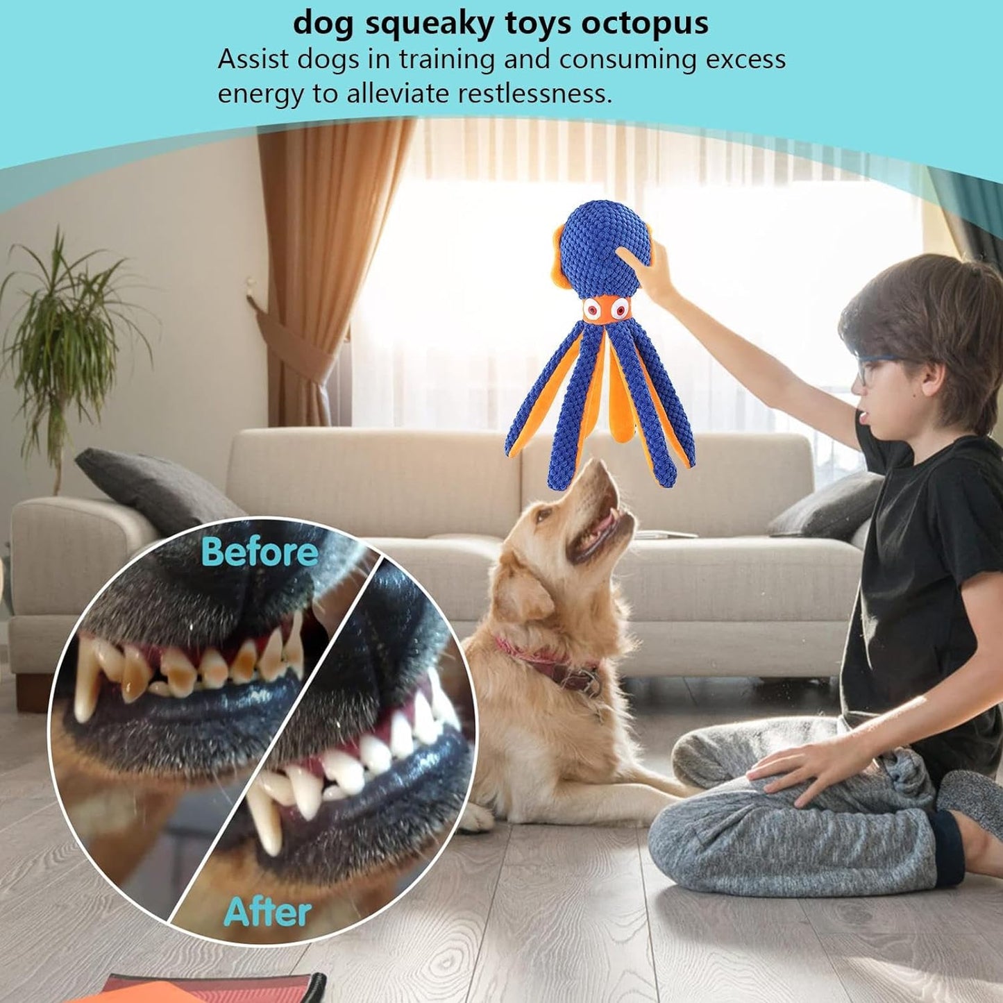 Cute Octopus Plush Squeaky Dog Toys for Indoor Play with Small, Medium and Large Dogs