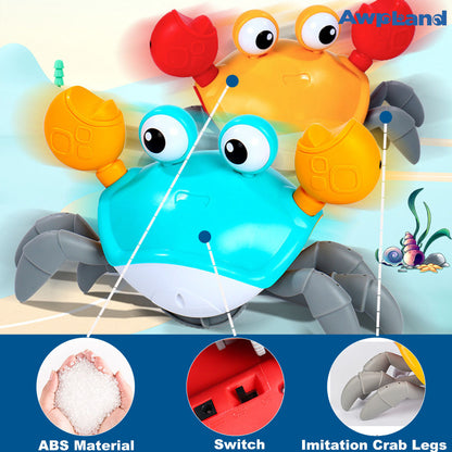 Escaping Crab Dog Toy with Obstacle Avoidance Sensor and Music Sounds & Lights for Dogs Cats Pets