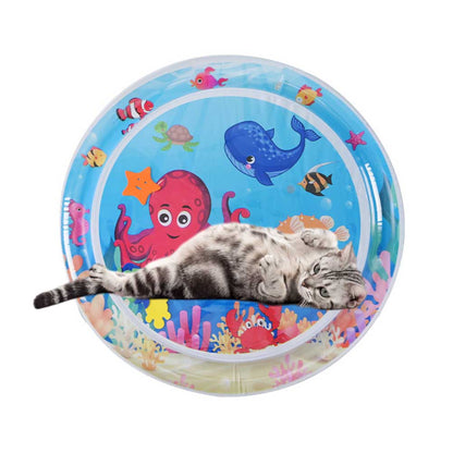 Thickened Water Sensor Play Mat for Indoor Cats, Cool Comfort Inflatable Tummy Time Water Mat with Inflator