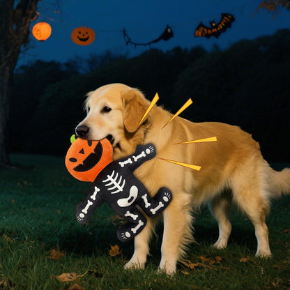 Halloween Pumpkin Squeaky Dog Toy – Plush Crinkle Toy for Small, Medium & Large Dogs