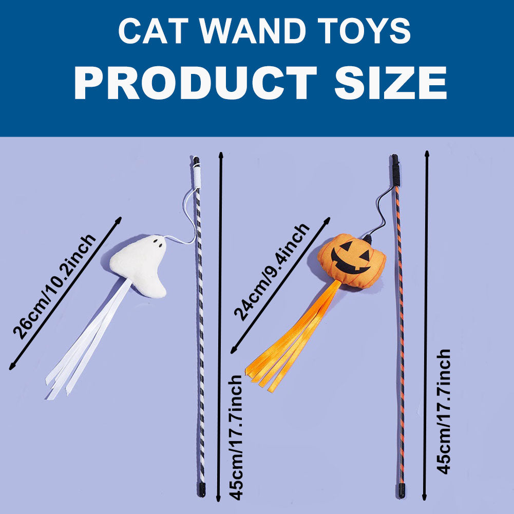 2PCS Cat Fishing Pole Toy with Pumpkin and Ghost for Teaser Play and Chase Exercise with Kitten
