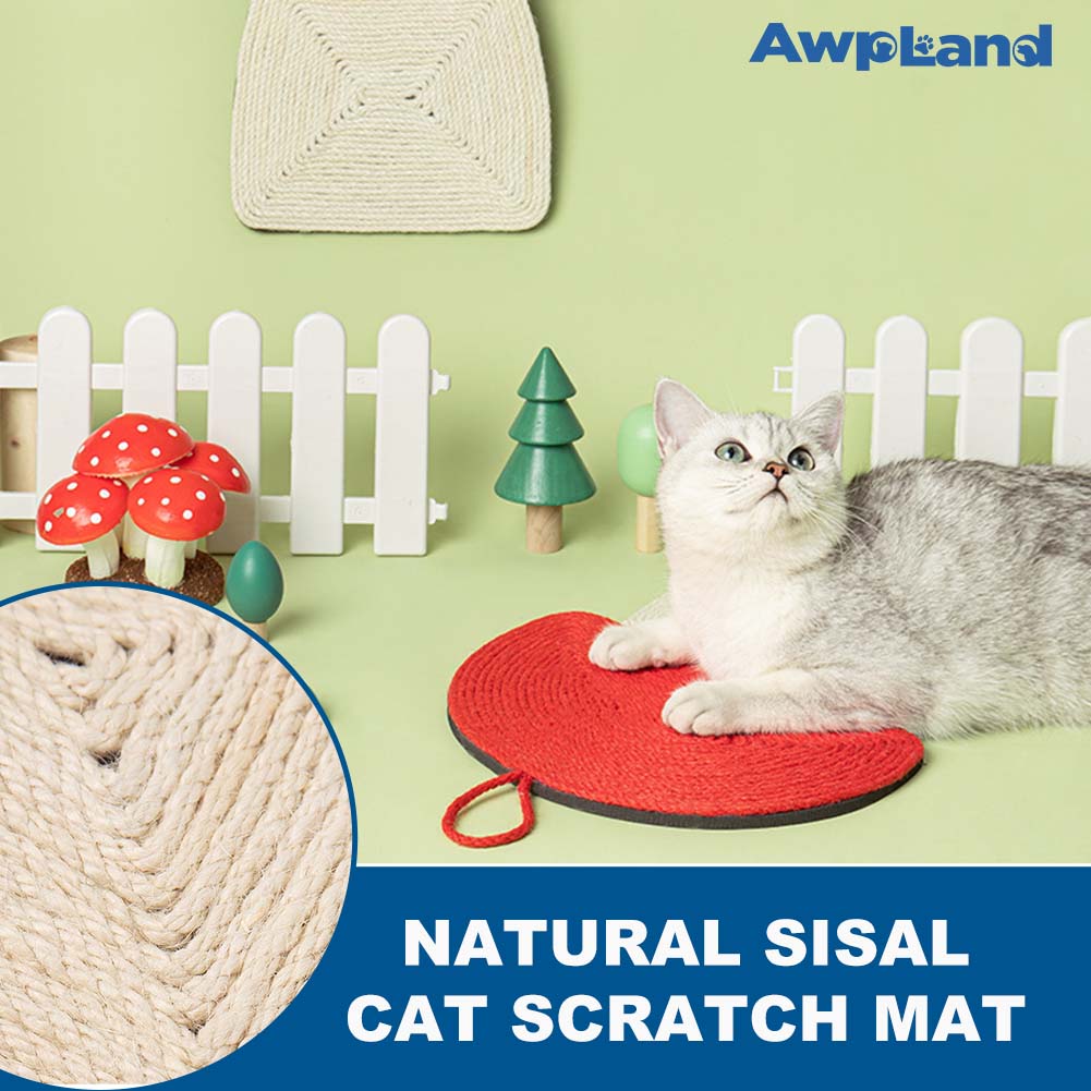 Natural Sisal Mushroom Shape Cat Scratch Mats, Anti-Slip Cat Scratching Pads Toy for Indoor Cats