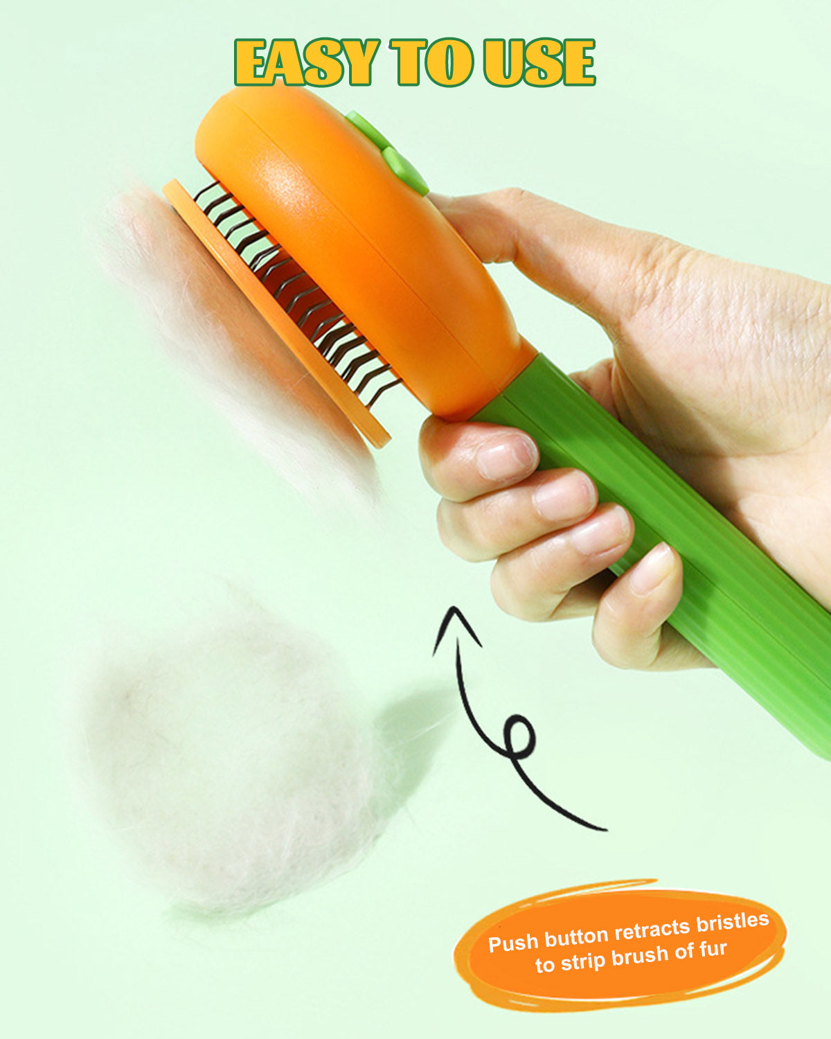 Orange Self-Cleaning Dog & Cat Grooming Brush with Release Button