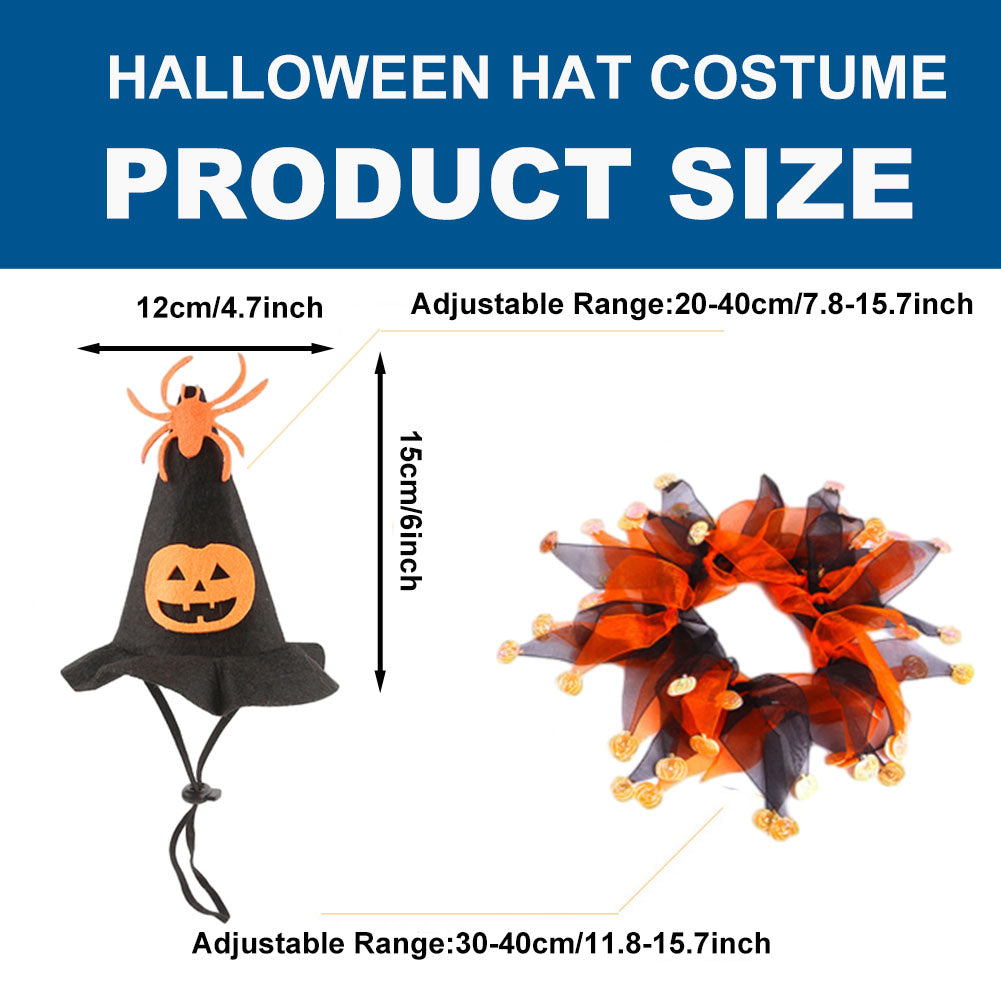 El conjunto de disfraz de gato para Halloween incluye una bufanda de gato con temática de calabaza y un sombrero de bruja 