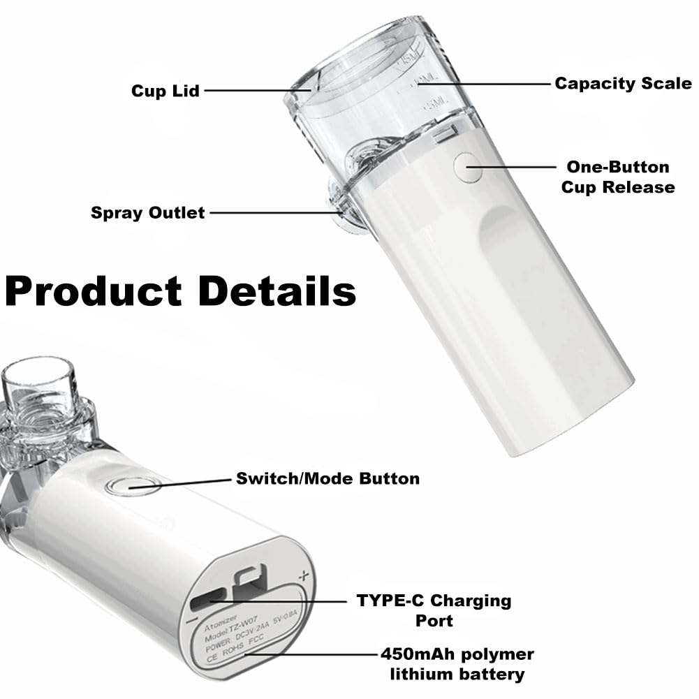 Pet Nebulizer for Dogs & Cats – Handheld USB Rechargeable Nebulizer with 2 Mist Modes, Ultra-Quiet Operation, 304 Stainless Steel Mesh, Food-Grade Cup & PVC Pet Mask