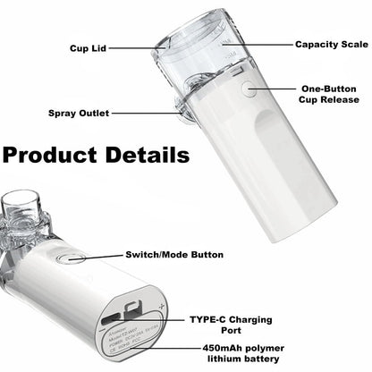 Pet Nebulizer for Dogs & Cats – Handheld USB Rechargeable Nebulizer with 2 Mist Modes, Ultra-Quiet Operation, 304 Stainless Steel Mesh, Food-Grade Cup & PVC Pet Mask