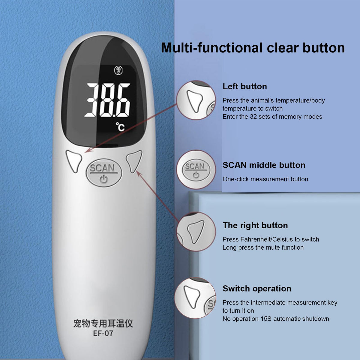 Pet Thermometer for Dogs & Cats – Non-Contact Infrared Ear Thermometer for Fast Temperature Checks