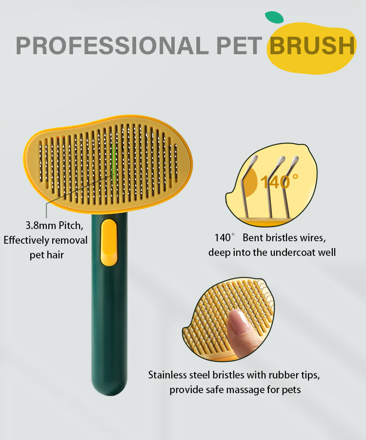 Cute Mango Shape Pet Self Cleaning Cat Brush with Release Button