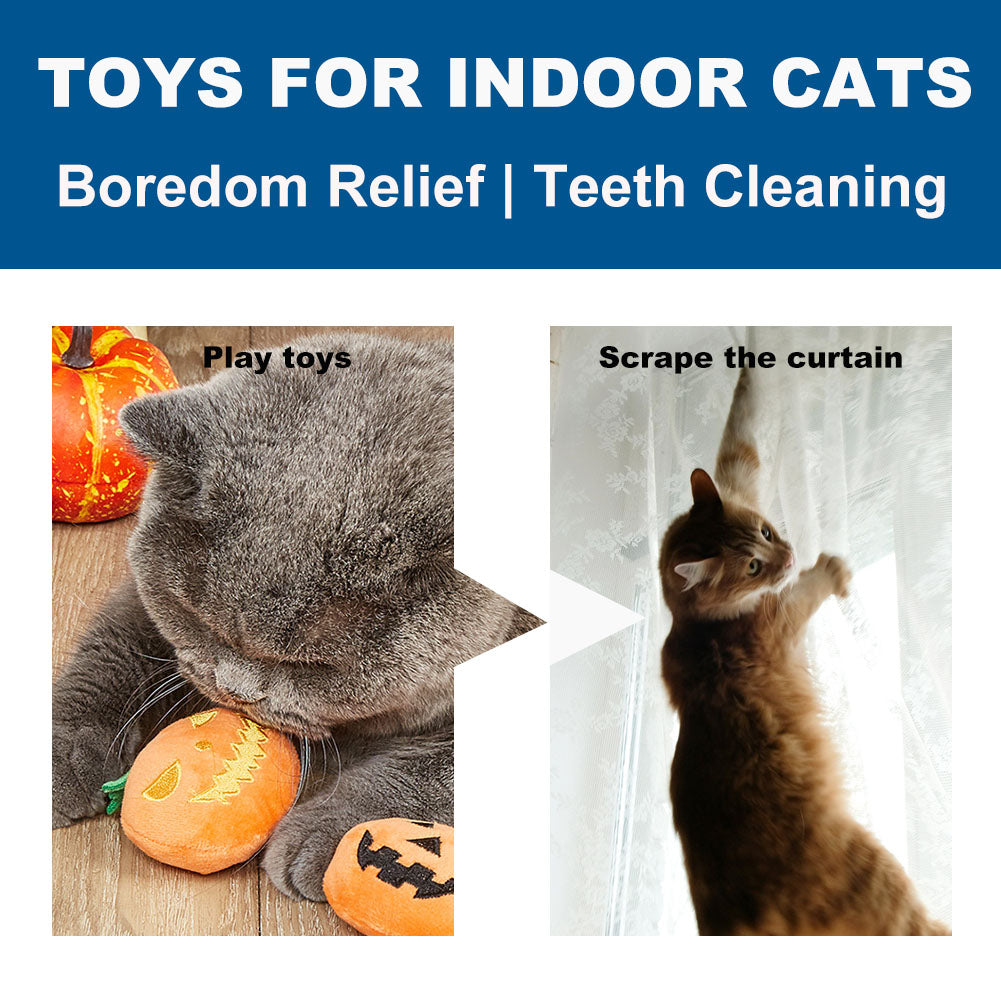 4Pcs Halloween Pumpkin Cats Interactive Toys Filled Squeaker for Cats Boredom Relief Teeth Cleaning