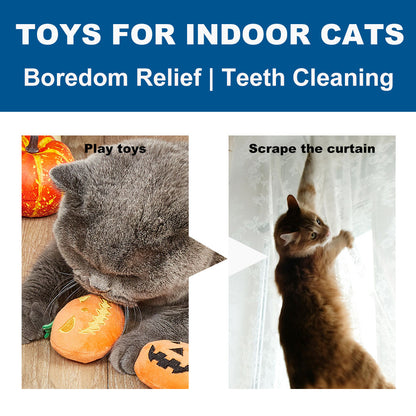 4Pcs Halloween Pumpkin Cats Interactive Toys Filled Squeaker for Cats Boredom Relief Teeth Cleaning