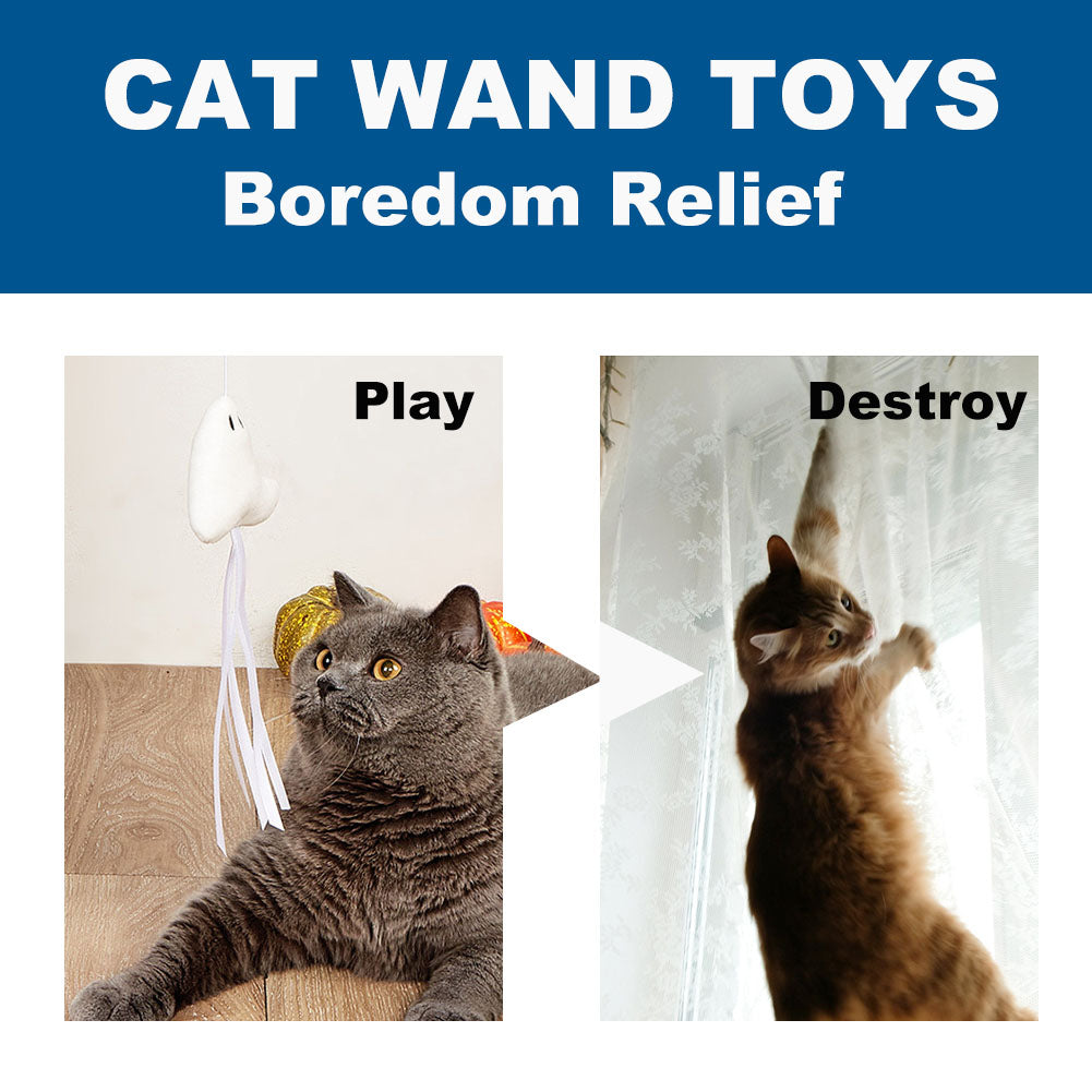 2PCS Cat Fishing Pole Toy with Pumpkin and Ghost for Teaser Play and Chase Exercise with Kitten