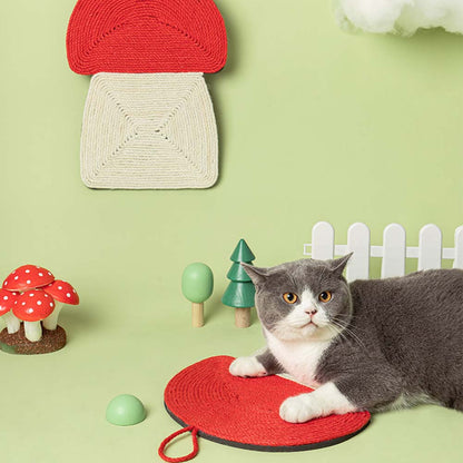 Natural Sisal Mushroom Shape Cat Scratch Mats, Anti-Slip Cat Scratching Pads Toy for Indoor Cats