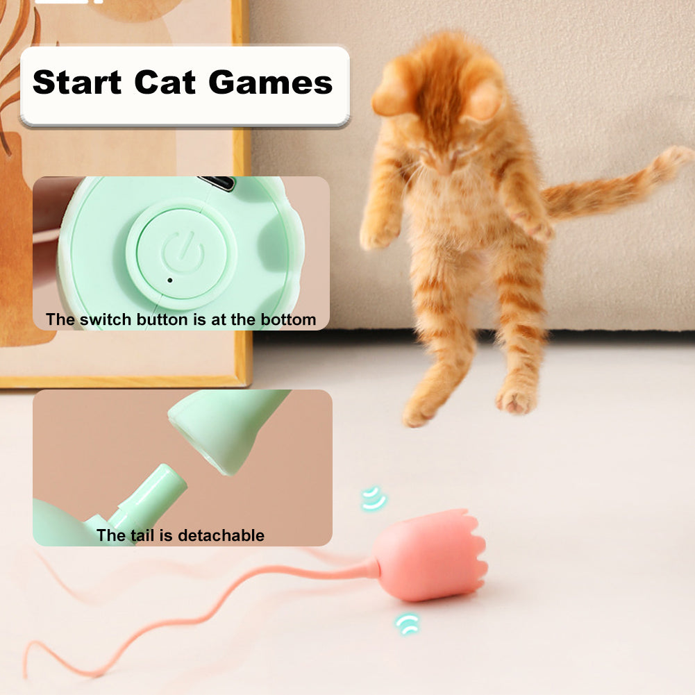 Automatic Sensing and Moving Silicone Cat Toy with Rotating and Jumping Long Tail