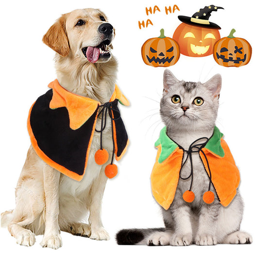 Cute Halloween Pumpkin Cloak with Hat for Small Medium Large Dogs Cats Cosplay Dress Party Decorations