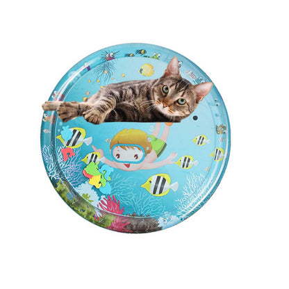 Thickened Water Sensor Play Mat for Indoor Cats, Cool Comfort Inflatable Tummy Time Water Mat with Inflator