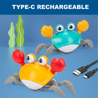 Escaping Crab Dog Toy with Obstacle Avoidance Sensor and Music Sounds & Lights for Dogs Cats Pets