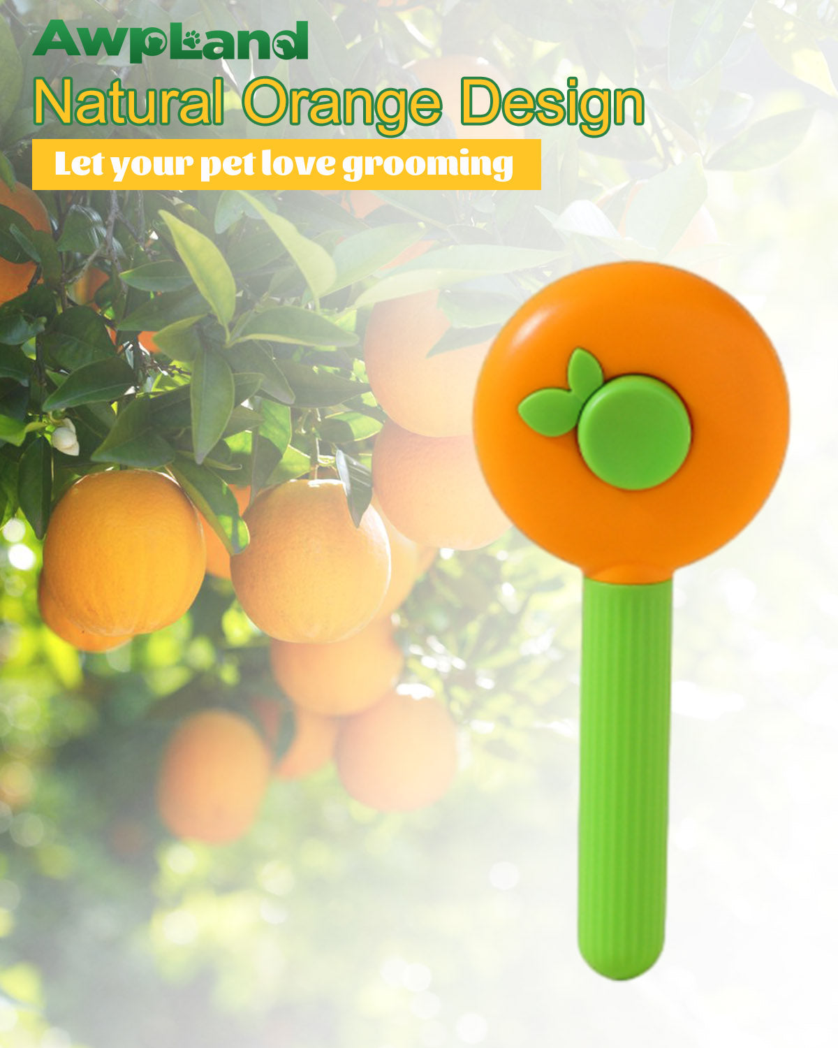 Orange Self-Cleaning Dog & Cat Grooming Brush with Release Button