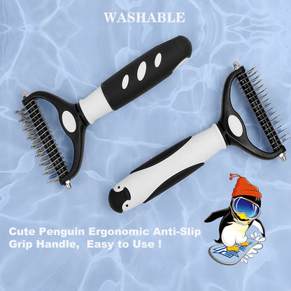 Cute Penguin Cat Deshedding Brush with Double Sided Shedding and  17+9 Teeth