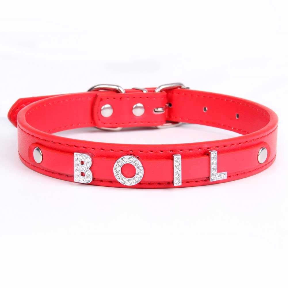 Personalized Bling Dog Collar with Custom Name & Rhinestones– PU Leather Adjustable Collar