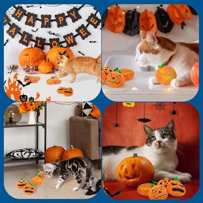 4Pcs Halloween Pumpkin Cats Interactive Toys Filled Squeaker for Cats Boredom Relief Teeth Cleaning