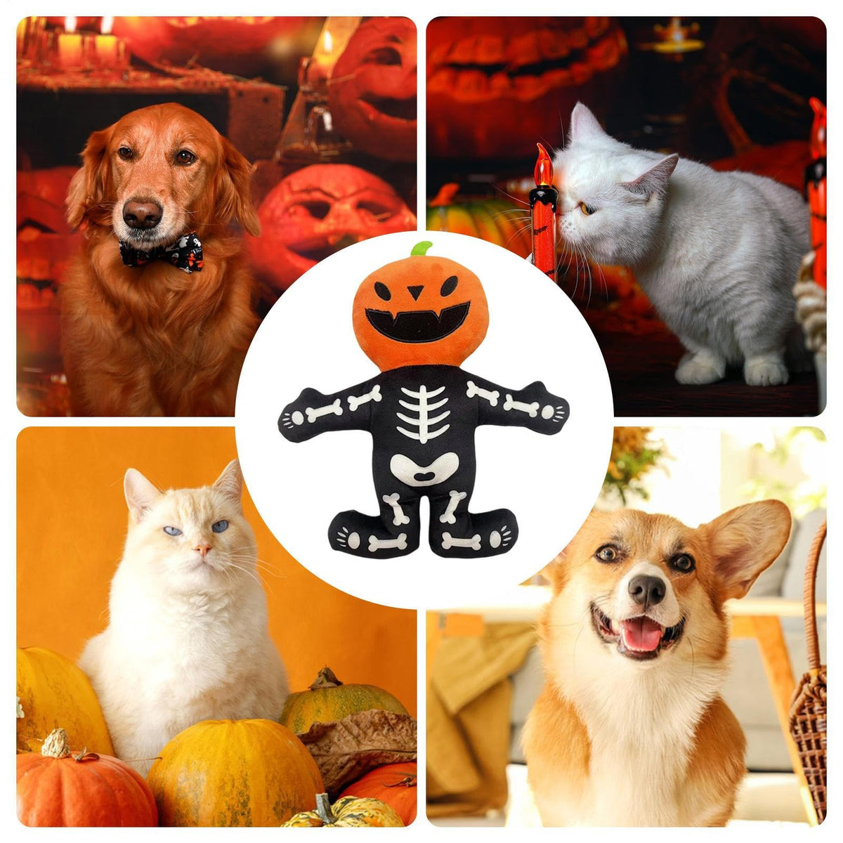 Halloween Pumpkin Squeaky Dog Toy – Plush Crinkle Toy for Small, Medium & Large Dogs