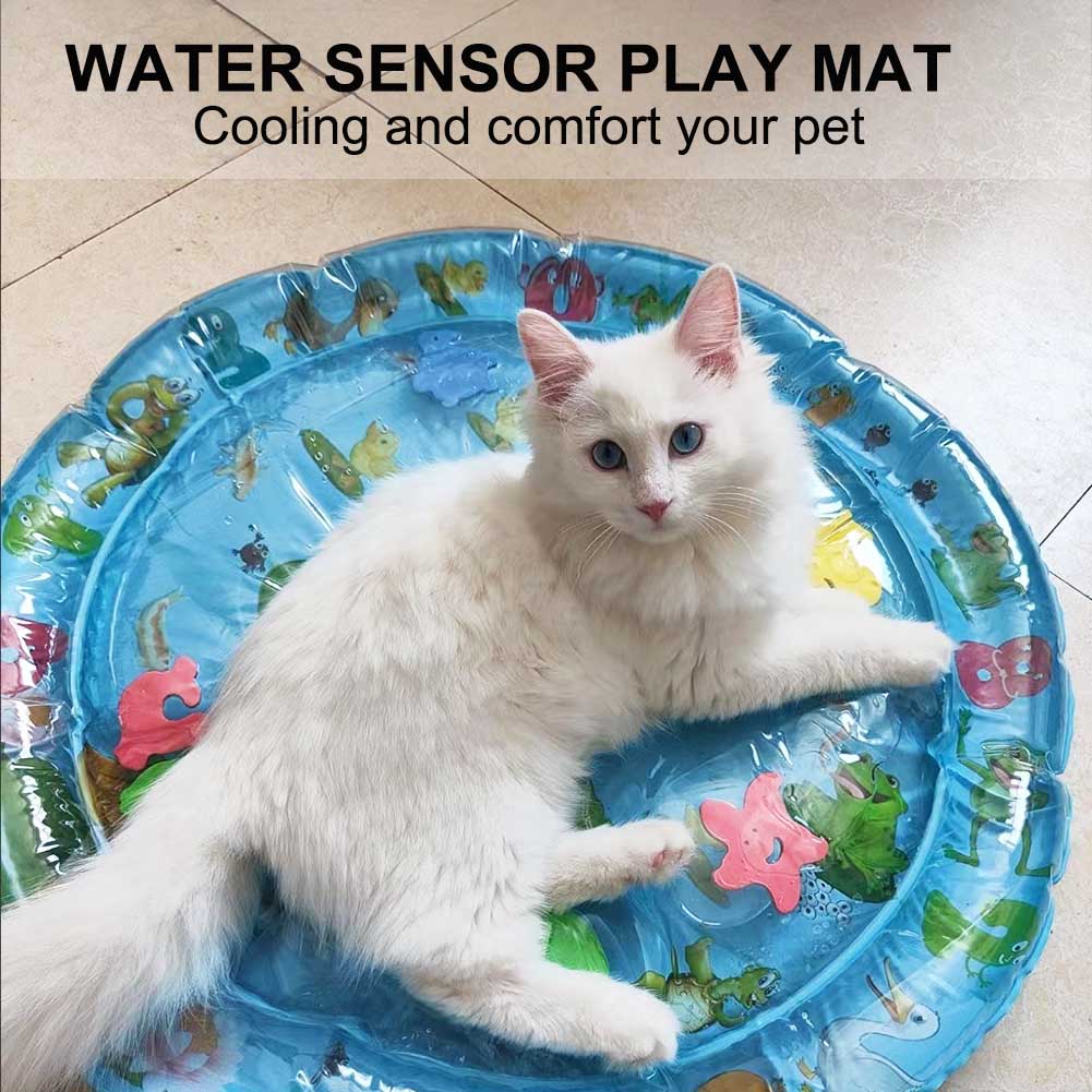 Thickened Water Sensor Play Mat for Indoor Cats, Cool Comfort Inflatable Tummy Time Water Mat with Inflator