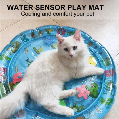 Thickened Water Sensor Play Mat for Indoor Cats, Cool Comfort Inflatable Tummy Time Water Mat with Inflator