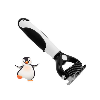 Cute Penguin Cat Deshedding Brush with Double Sided Shedding and  17+9 Teeth