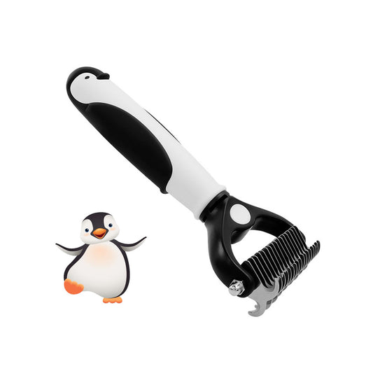 Cute Penguin Cat Deshedding Brush with Double Sided Shedding and  17+9 Teeth