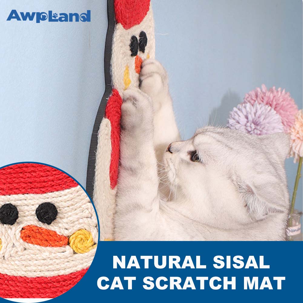 Natural Sisal Snowman Shape Cat Scratch Mats, Anti-Slip Cat Scratching Pads Toy for Indoor Cats