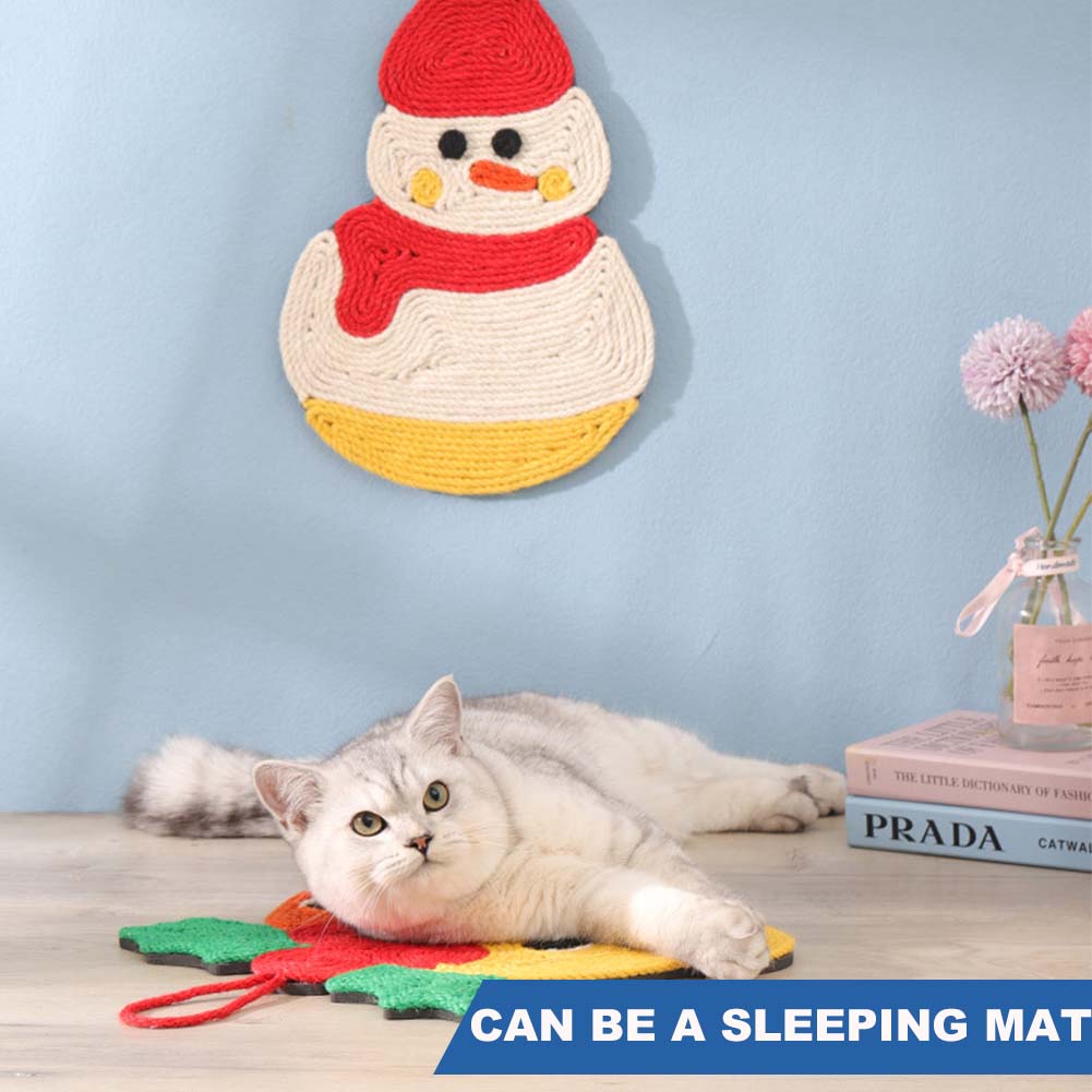 Natural Sisal Snowman Shape Cat Scratch Mats, Anti-Slip Cat Scratching Pads Toy for Indoor Cats