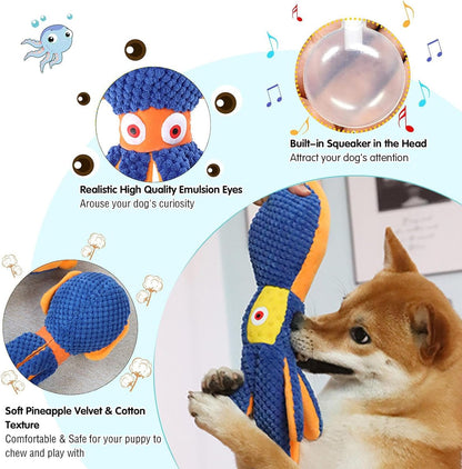 Cute Octopus Plush Squeaky Dog Toys for Indoor Play with Small, Medium and Large Dogs