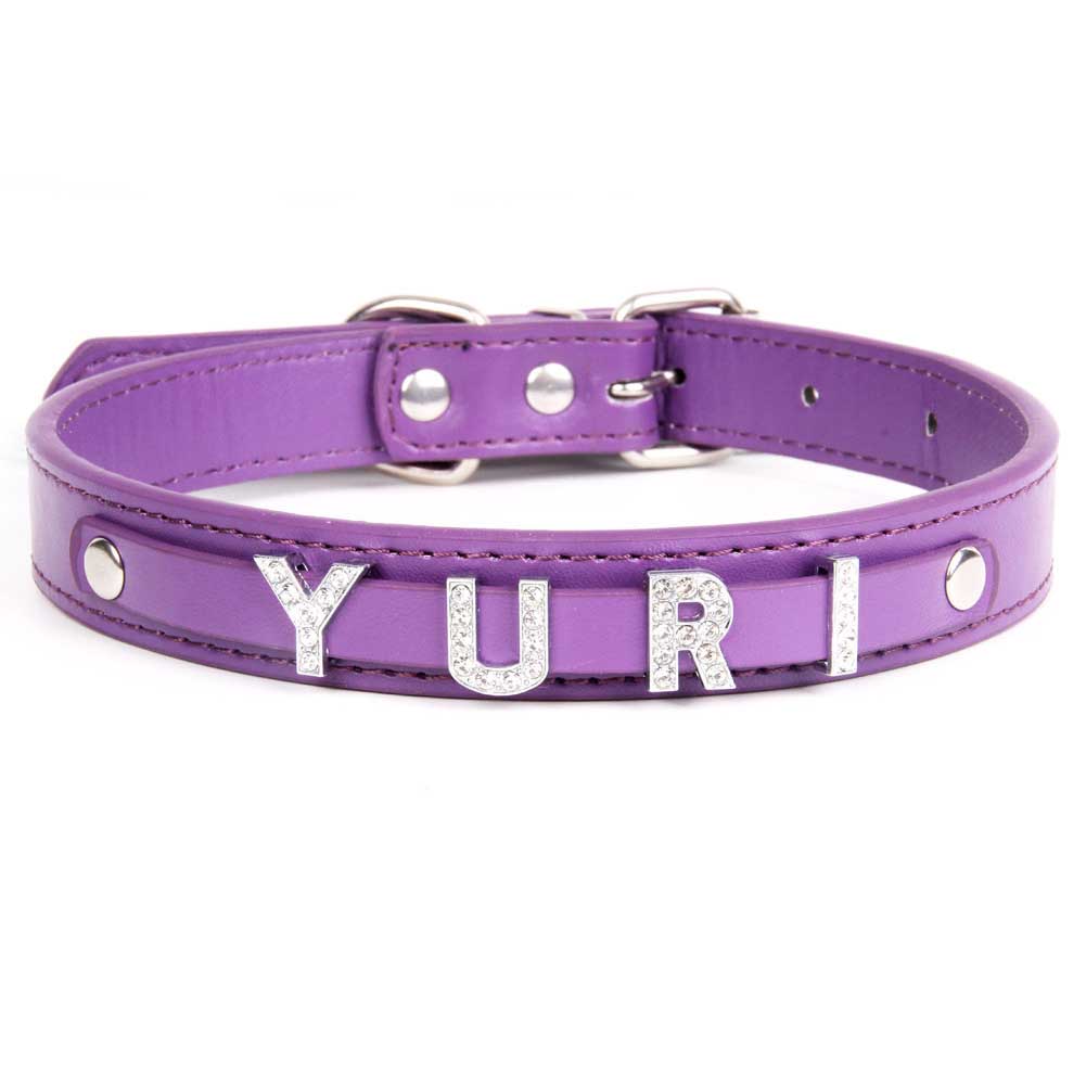 Personalized Bling Dog Collar with Custom Name & Rhinestones– PU Leather Adjustable Collar