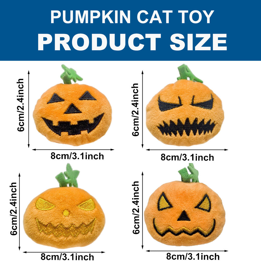 4Pcs Halloween Pumpkin Cats Interactive Toys Filled Squeaker for Cats Boredom Relief Teeth Cleaning