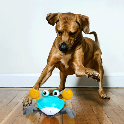 Escaping Crab Dog Toy with Obstacle Avoidance Sensor and Music Sounds & Lights for Dogs Cats Pets