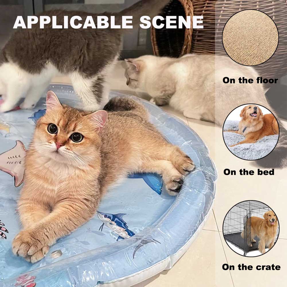 Thickened Water Sensor Play Mat for Indoor Cats, Cool Comfort Inflatable Tummy Time Water Mat with Inflator