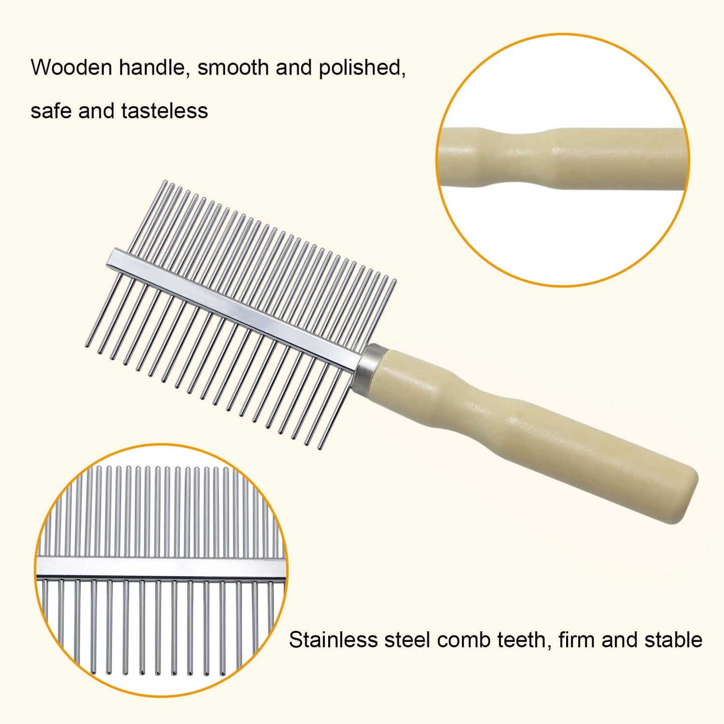 Double-Sided Pet Comb for Dog Cat Rabbit Grooming, Dog Stainless Steel Combs with Wooden Handle