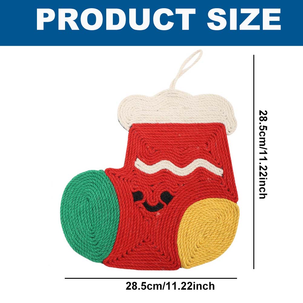 Natural Sisal Christmas Socks Shape Cat Scratch Mats, Anti-Slip Cat Scratching Pads Toy for Indoor Cats