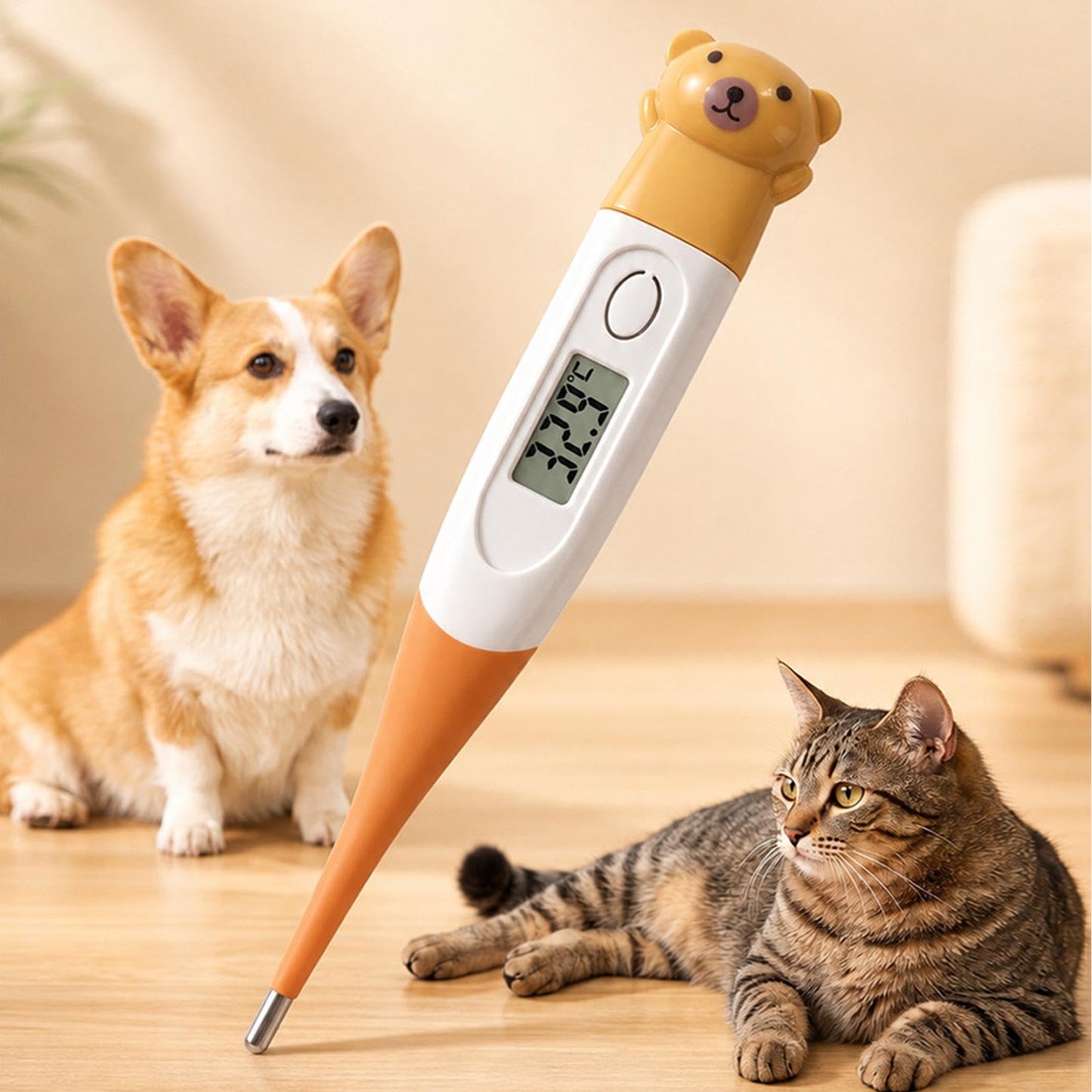 Pet Digital Thermometer for Dogs & Cats – Fast 60-Second Reading, Flexible Soft Tip, Large LCD Display, Waterproof Design