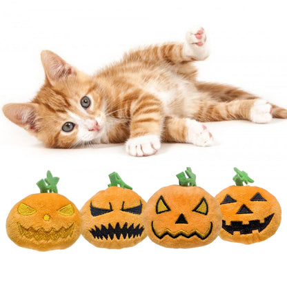 4Pcs Halloween Pumpkin Cats Interactive Toys Filled Squeaker for Cats Boredom Relief Teeth Cleaning