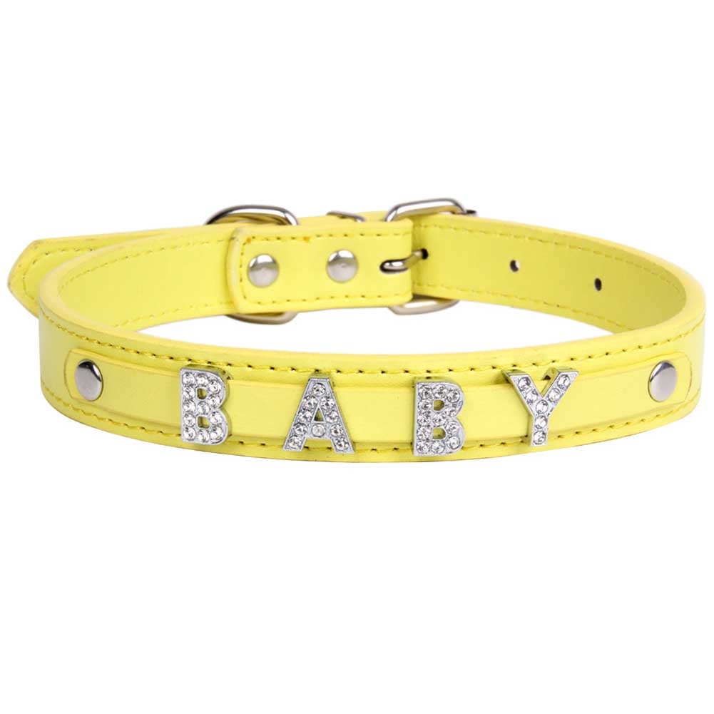 Personalized Bling Dog Collar with Custom Name & Rhinestones– PU Leather Adjustable Collar