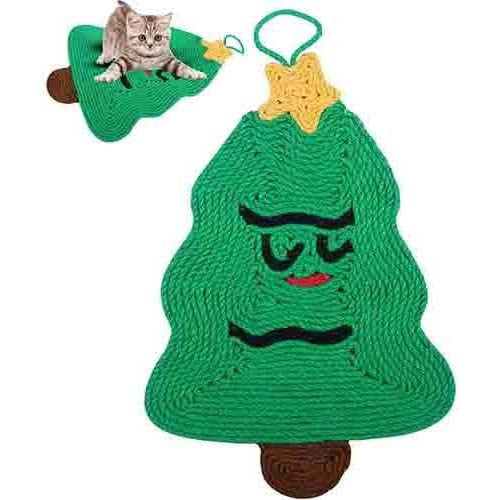 Natural Sisal Christmas Tree Shape Cat Scratch Mats, Anti-Slip Cat Scratching Pads Toy for Indoor Cats