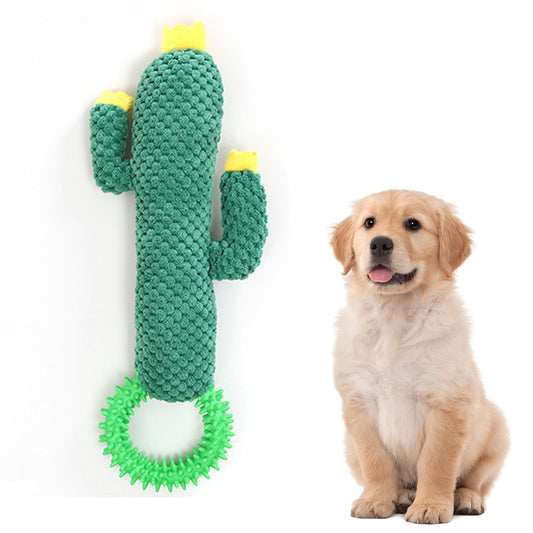 Cute Cactus Doll Plush Dog Toys with Durable Chewing Ring for Small/Medium/Large Dog Breed