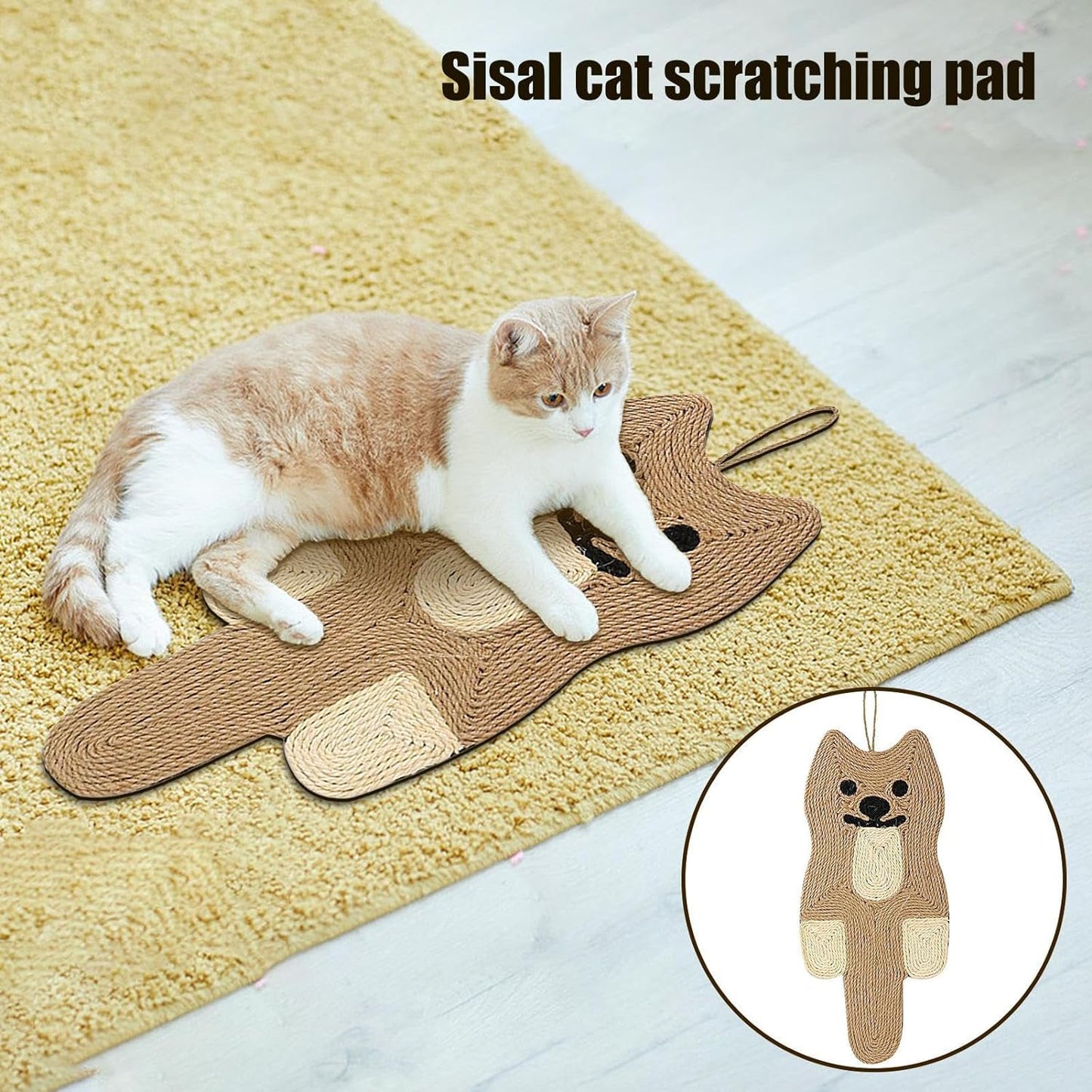 Cat Scratcher Mat,  21.3 X 9.8 Inch Natural Sisal Mouse Shape Cat Scratch Mats