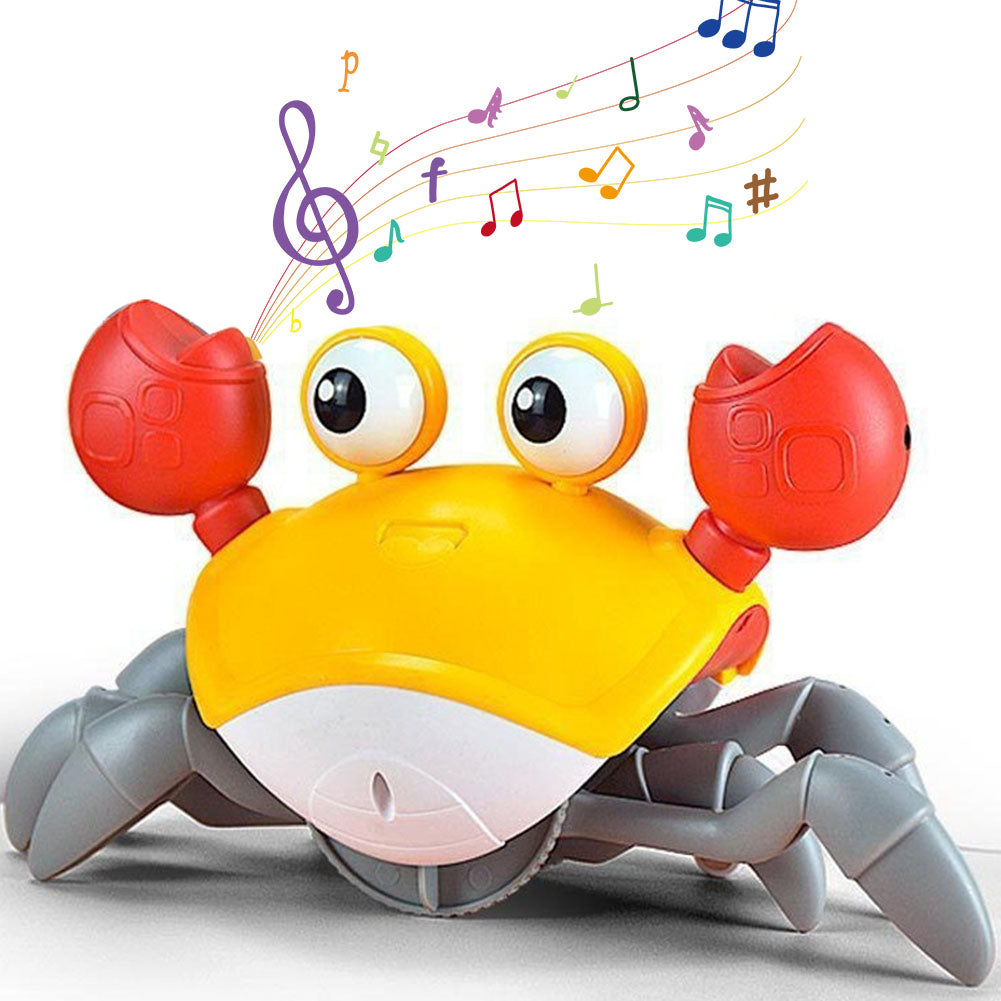 Escaping Crab Dog Toy with Obstacle Avoidance Sensor and Music Sounds & Lights for Dogs Cats Pets