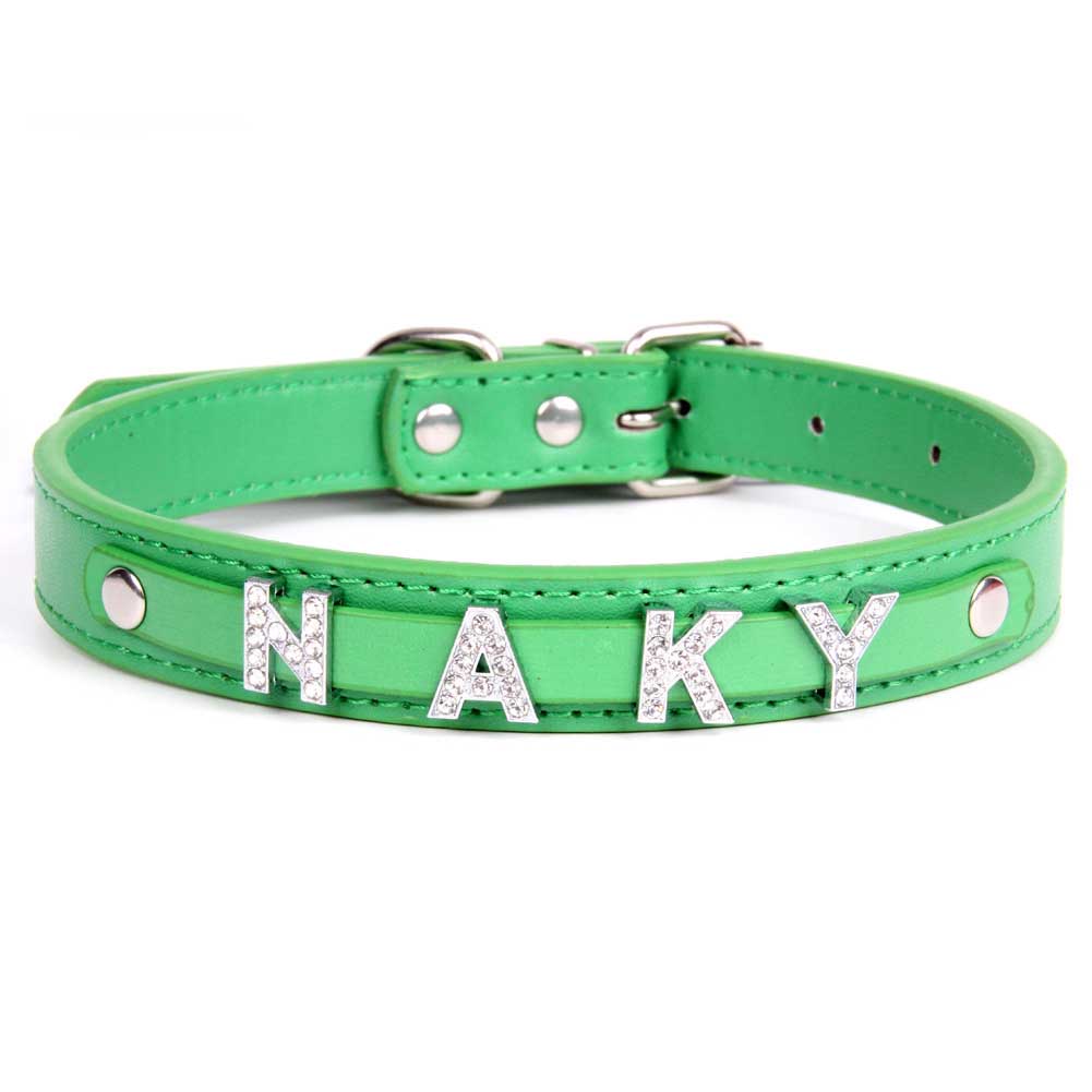 Personalized Bling Dog Collar with Custom Name & Rhinestones– PU Leather Adjustable Collar