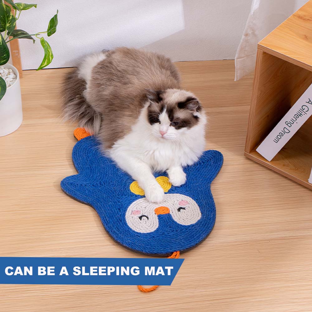 Natural Sisal Penguin Shape Cat Scratch Mats, Anti-Slip Cat Scratching Pads Toy for Indoor Cats