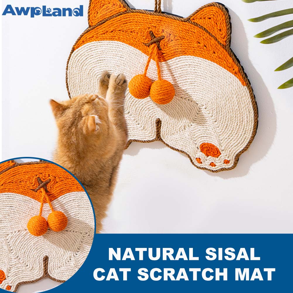 Natural Sisal Corgi Shape Cat Scratch Mats, Anti-Slip Cat Scratching Pads Toy for Indoor Cats