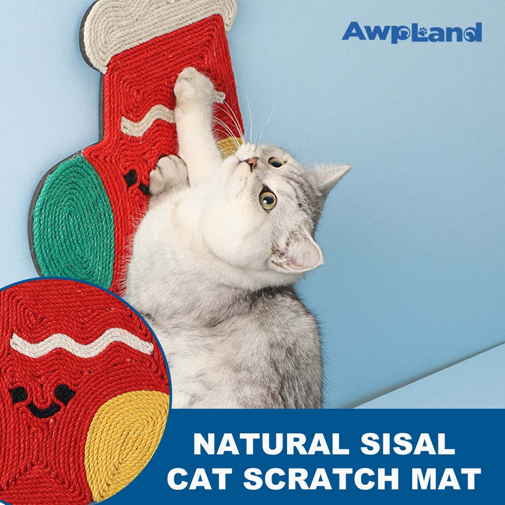 Natural Sisal Christmas Socks Shape Cat Scratch Mats, Anti-Slip Cat Scratching Pads Toy for Indoor Cats