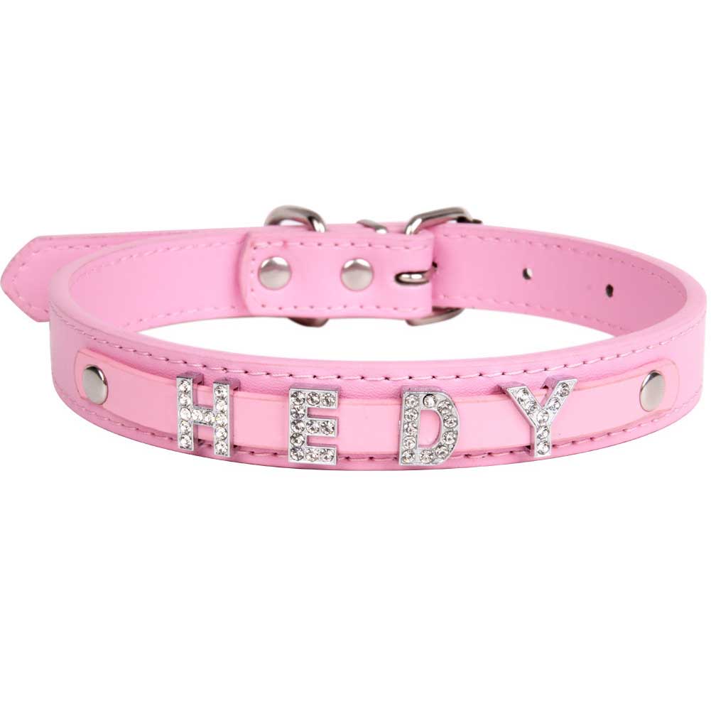 Personalized Bling Dog Collar with Custom Name & Rhinestones– PU Leather Adjustable Collar